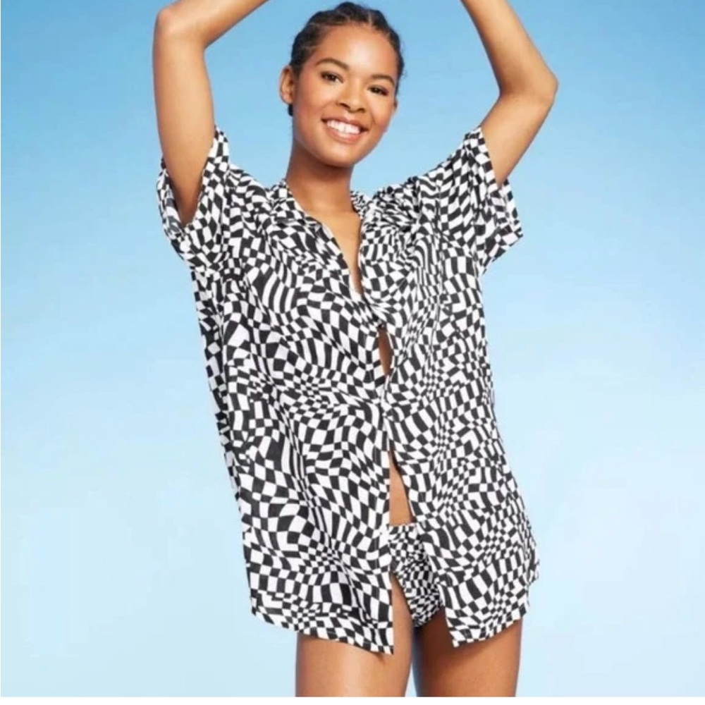 Black and White Checker Button-Up Top XS